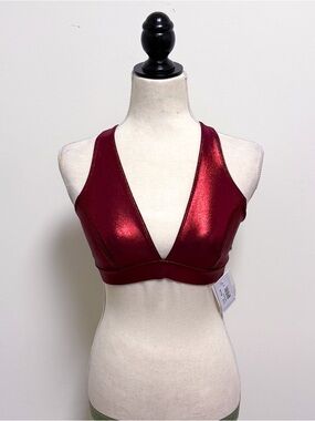 Heroine Sport Metallic Red Radiance V Neck Racerback Unpadded Bra New Small